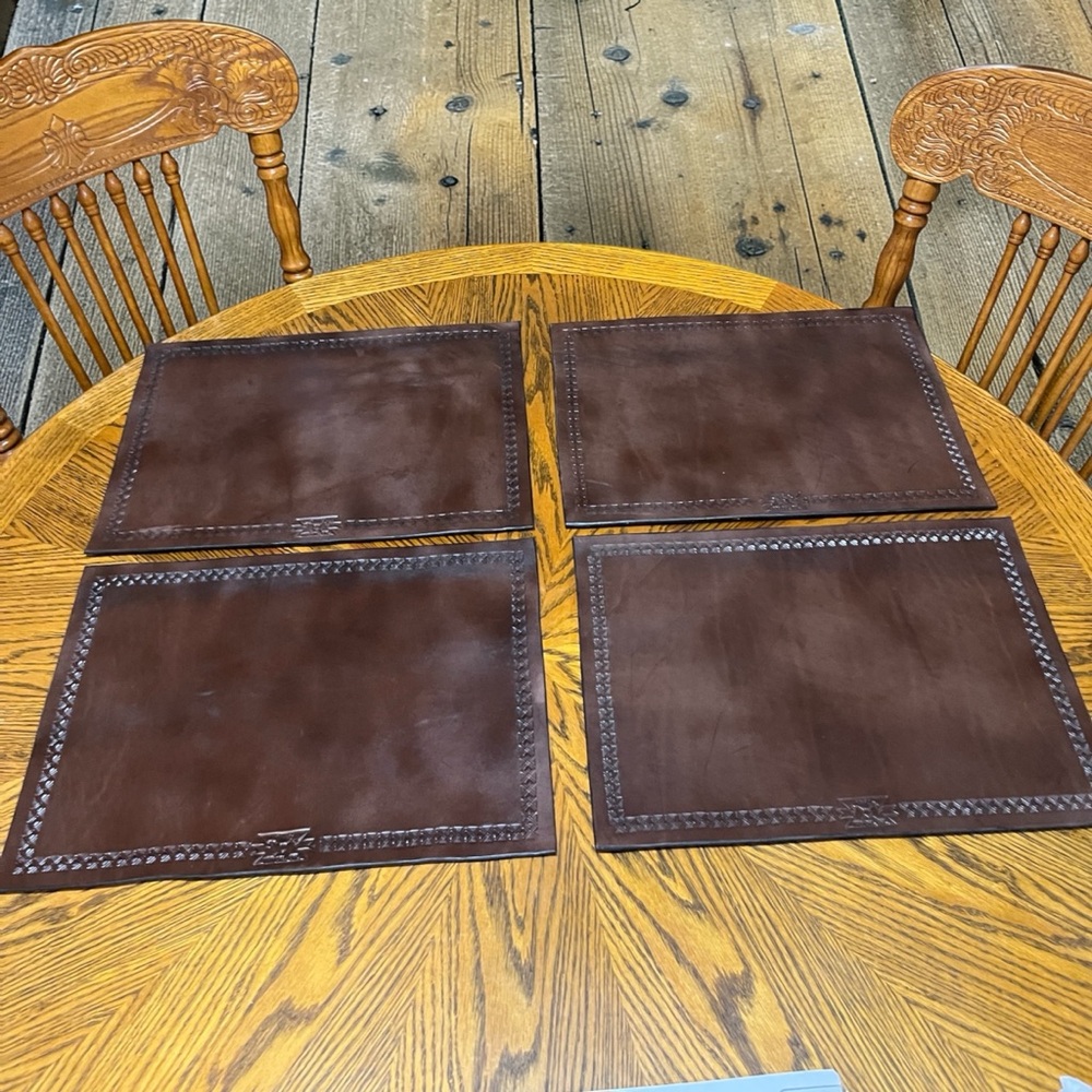 Set of 4 handcrafted, leather placemats